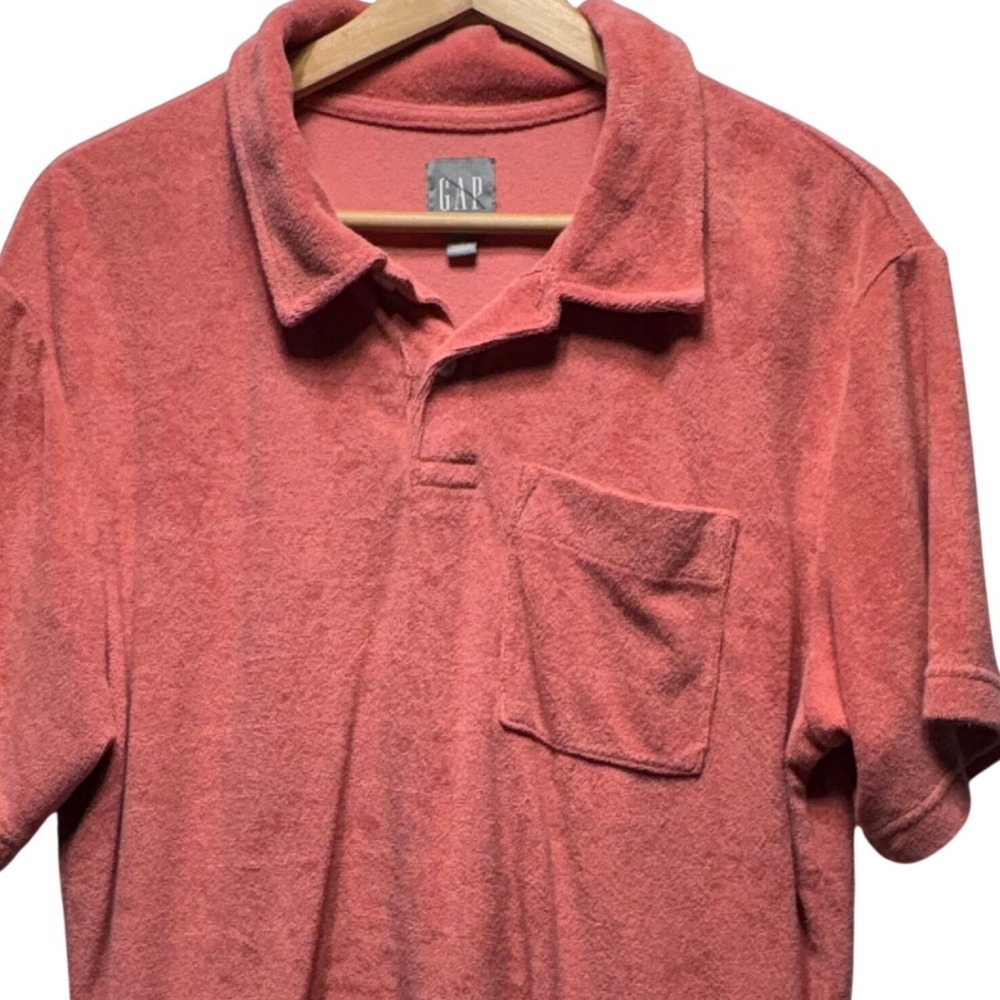 Gap Mens Terry Cloth Polo Shirt Coral Pink Short Sleeve Pocket Size M
